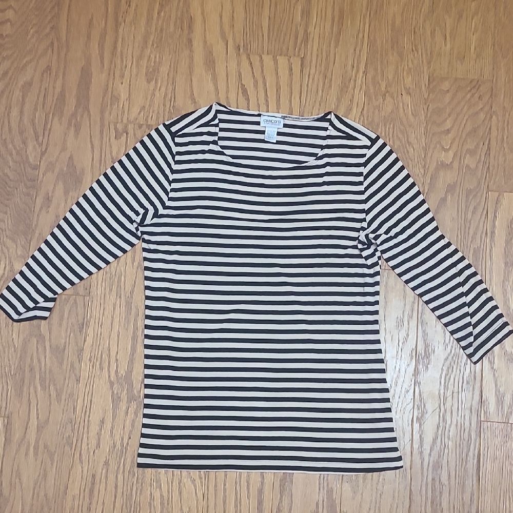 Chico’s Travelers Knit Top Blouse Striped 3/4 Sleeves Sz 3 or XL